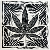 Veskor Cassiopeia CANNABIS BLATT Marihuana Pflanzen Linoldruck | 40 × 40 cm | Schwarz auf Naturweiß