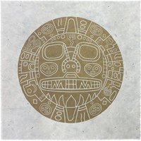 Veskor Cassiopeia TIKI VIRACOCHA Heilige Geometrie Linoldruck | 22 × 22 cm | Gold auf Naturweiß