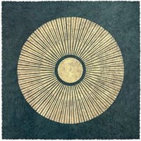 Veskor Cassiopeia CENTRAL SUN Sonnen Linoldruck | 22 × 22 cm | Gold auf Waldgrün