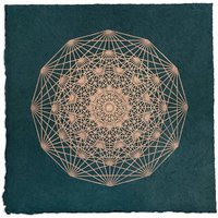 Veskor Cassiopeia DEMIHEPTERAKT Heilige Geometrie Linoldruck | 40 × 40 cm | Kupfer auf Smaragdgrün