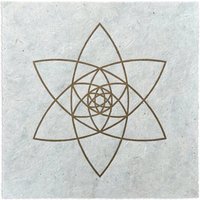 Veskor Cassiopeia BLÜTEN DER LIEBE Heilige Geometrie Linoldruck | 22 × 22 cm | Gold auf Naturweiß