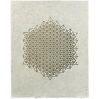 Veskor Cassiopeia STERN TETRAEDER 512 Heilige Geometrie Linoldruck | 40 x 50 cm | Gold auf Naturweiß