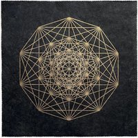 Veskor Cassiopeia DEMIHEXERAKT Heilige Geometrie Linoldruck | 40 × 40 cm | Gold auf Schwarz