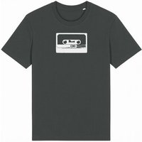ilovemixtapes Unisex T-Shirt mit C90 Kassetten-Motiv – Anthrazit, handbedruckt in Weiß