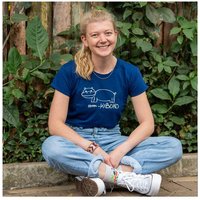 Kipepeo-Clothing HIPPO Frauen T-Shirt mit Brustprint Mitternachtsblau. Handmade in Kenya.