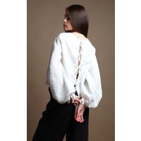 KNOTIUM YELLO Lockere Bluse mit Puffärmeln und offenem Rücken