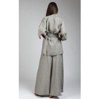 KNOTIUM MARGOT Leinen Hosen und Kimono Jacke Set