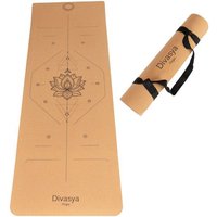 Divasya Leichte Kork Yogamatte | rutschfest & langlebig | in 4 Yoga-Designs | mit Tragegurt