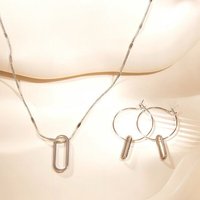 ELEKTROPULLI Superfeine zeitlose Kette 1mm schmal mit grafischem Oval Anhänger, Set mit Ohrringen
