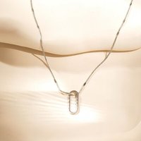 ELEKTROPULLI Superfeine zeitlose Kette 1mm schmal mit grafischem Oval Anhänger, Set mit Ohrringen