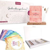 Ideenverlag Hamburg Gedankengalerie® Achtsamkeits-Set mit Holzaufsteller, Affirmationskarten & Trockenblumen | Nachhaltiges Geschenk für Frauen & Herzensmenschen /hergestellt in Deutschland