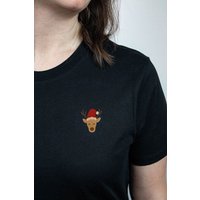 sticknic T-Shirt mit Weihnachts Motiv Rentier gestickt - Minimalistische Stickerei - Auch als Geschenk für Weihnachten