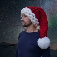 PANAPUFA Handgestrickte Chunky Weihnachtsmannmütze 100% Wolle