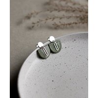 lille mus Ohrstecker 'Halbkreis Oval' aus Porzellan und 925 Silber / vergoldet