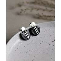 lille mus Ohrstecker 'Halbkreis Oval' aus Porzellan und 925 Silber / vergoldet