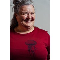 NanMa Shirt Qualle | Bio-Baumwolle | lokal handbedruckt in Österreich | Damen | Loose fit | dunkelrot
