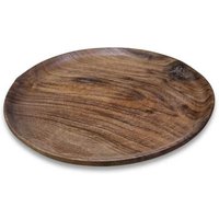 NATUREHOME Servierteller aus Nussbaumholz, rund 20 - 25 cm – Massivholz Teller, Handgefertigt & Geölt, Holzteller als Servierplatte oder Deko-Ablage