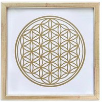 Veskor Cassiopeia Gerahmt | BLUME DES LEBENS I Heilige Geometrie Linoldruck | 20 × 20 cm in 22 × 22 cm Rahmen | Gold auf Weiß