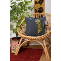 Hirschkind Handbedruckter Kissenbezug 'Goldraute' dunkelgrau, 40*40cm