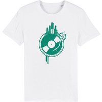 Spangeltangel T-Shirt "Weltscheibe", Herren, bedruckt, Siebdruck, Schallplatte und Erdkugel