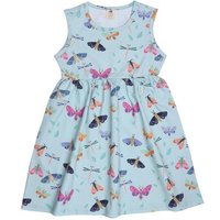 Kinderkleid GOTS zertifiziert, hellblau, Schmetterlings-Allover, Kurzarm, weich – Walkiddy