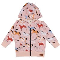 Baby Sweatjacke GOTS zertifiziert – Bio-Baumwolle, Rosa mit Pferde-Motiv, Kapuze & Reißverschluss | Walkiddy