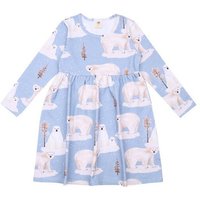 Kinder Langarmkleid GOTS zertifiziert, blau, Eisbär-Allover „Polar Bear Family“, weich – Walkiddy