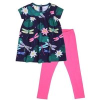 Kinder Kleid GOTS zertifiziert – Dunkelblau mit Libellenmuster, Kurzarm, weich & bequem | von Walkiddy