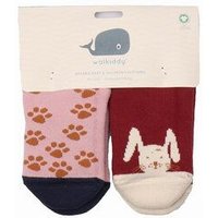 Kinder Gripper-Socken Tiny Rabbits rot – Walkiddy, GOTS-zertifizierte Bio-Baumwolle, rutschhemmende Stoppersocken aus 90% Bio-Baumwolle 2% Elasthan für Babys und Kleinkinder, ideal für erste Schritte, Krabbelphase und Kita-Alltag