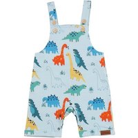 Latzstrampler Hellblau Dinosaurier-Allover Bio-Baumwolle GOTS – Walkiddy