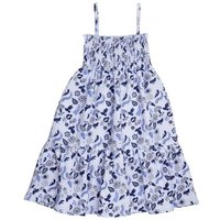 Kinder Trägerkleid GOTS-zertifiziert aus Bio-Baumwolle, blau mit Vögeln und Blumen, leicht & sommerlich – Walkiddy, weicher Tragekomfort