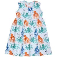 Kinder Kleid GOTS zertifiziert – Weiß mit Oktopusmotiven, ärmellos, weich & bequem | von Walkiddy