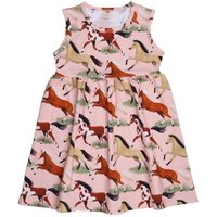 Kleinkinder Kleid GOTS zertifiziert – Rosa mit Pferdemotiv, Kurzarm, weich & bequem | von Walkiddy