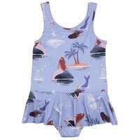 Mädchen Badeanzug Bio-Baumwolle GOTS lila – Walkiddy, bequemer Einteiler für Kinder, schnell trocknend, mit Rüschen und liebevollem Druck, nachhaltige Swimwear