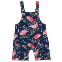 Latzstrampler Dunkelblau Rosa Vögel-Allover Bio-Baumwolle GOTS – Walkiddy