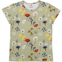 Kinder T-Shirt GOTS zertifiziert – Grün mit Blumenmuster, Kurzarm, weich & bequem | von Walkiddy