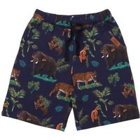 Kinder Shorts GOTS zertifiziert – Bio-Baumwolle, Dunkelblau mit tropischem Muster, elastischer Bund, leicht & bequem | Walkiddy