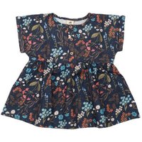 Kinder Bluse GOTS zertifiziert – Bio-Baumwolle, Dunkelblau mit Blumenmuster, kurzärmelig, locker fallend | Walkiddy