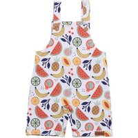 Latzstrampler Weiß Bunte Früchte-Allover Bio-Baumwolle GOTS – Walkiddy