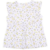 Cotokids Kinder Bluse Baumwolle, Offwhite, Gelbes Mini-Blumenmuster, Rüschenärmel, Walkiddy