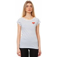 FellHerz Damen T-Shirt Valentine Girl weiß blau gestreift aus 100% Biobaumwolle