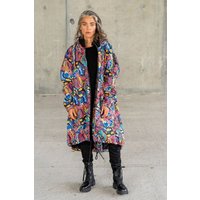 Parka Sumba Damen – lange Jacke mit Kapuze – warm, bequem & winddicht – einzigartiger KOKOworld Print – fair produziert in EU