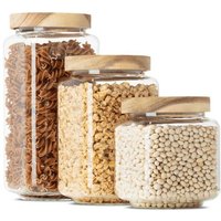 Econovo Vorratsgläser eckig aus Glas mit Holzdeckel