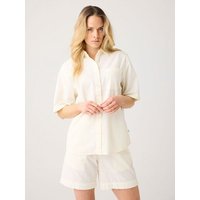 KnowledgeCotton Apparel Lockere Seersucker-Bluse mit kurzen Ärmeln aus Bio-Baumwolle