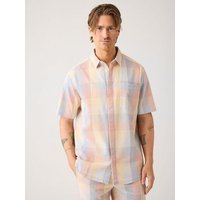 KnowledgeCotton Apparel Lockeres kurzarm Seersucker-Hemd aus Bio-Baumwolle