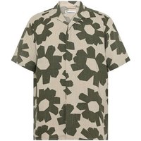 KnowledgeCotton Apparel Lockeres Kurzarmhemd mit Print aus Ecovero und Bio-Leinen