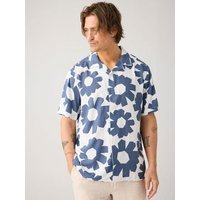 KnowledgeCotton Apparel Lockeres Kurzarmhemd mit Print aus Ecovero und Bio-Leinen