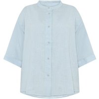 KnowledgeCotton Apparel Lockere Hemdbluse mit 3/4 Arm und Stehkragen aus Bio-Leinen