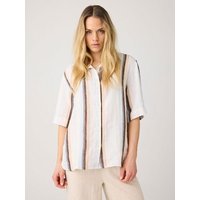 KnowledgeCotton Apparel Lockere Kurzarmbluse mit Streifen aus Bio-Leinen
