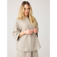 KnowledgeCotton Apparel Lockere Hemdbluse mit 3/4 Arm und Stehkragen aus Bio-Leinen